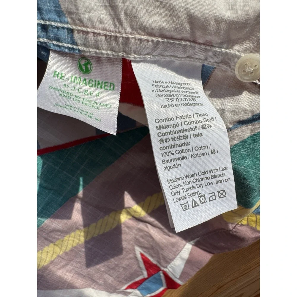 J .Crew Sailboat Shirt Short Sleeved Blue Multi Large Summer BBQ Business Casual